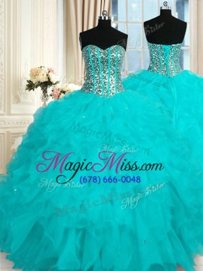 High End Sleeveless Lace Up Floor Length Beading and Ruffles 15 Quinceanera Dress