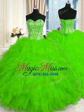 Suitable Lace Up Sweetheart Beading and Ruffles Sweet 16 Dresses Organza Sleeveless