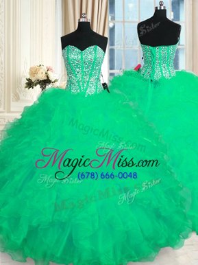 Organza Sweetheart Sleeveless Lace Up Beading and Ruffles Quinceanera Gown in Turquoise
