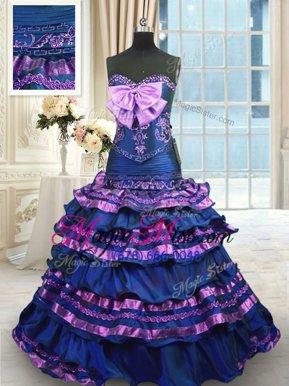 Suitable Mermaid Multi-color Sleeveless Appliques and Ruffled Layers and Bowknot Lace Up Sweet 16 Quinceanera Dress