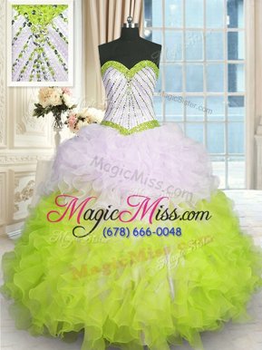 Beauteous Floor Length Multi-color Quinceanera Gown Organza Sleeveless Beading and Ruffles