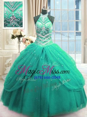 Custom Designed High-neck Sleeveless Tulle Quinceanera Dress Beading Lace Up