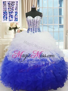 Superior Floor Length Ball Gowns Sleeveless Blue And White Vestidos de Quinceanera Lace Up