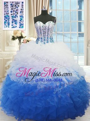 Custom Fit Organza Sleeveless Floor Length Quinceanera Gown and Beading and Ruffles