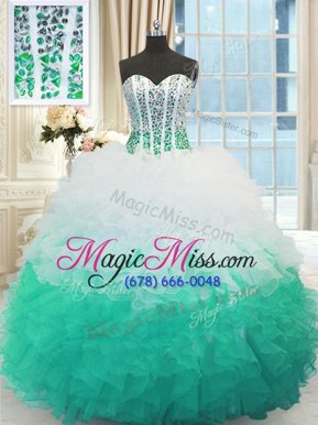 Modest Multi-color Sweetheart Lace Up Beading and Ruffles Quince Ball Gowns Sleeveless