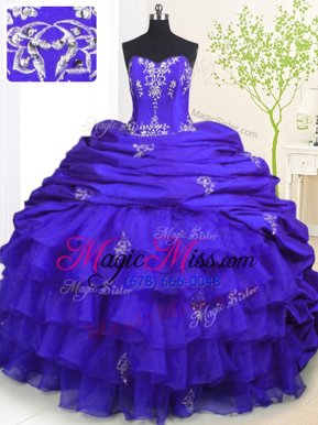 Designer Pick Ups Ruffled With Train Royal Blue Sweet 16 Quinceanera Dress Strapless Sleeveless Brush Train Lace Up