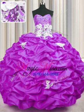 Fantastic Taffeta Sleeveless With Train Sweet 16 Dress Brush Train and Appliques and Sequins and Pick Ups