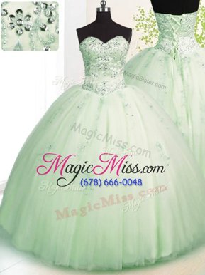 Popular Tulle Sleeveless Floor Length 15th Birthday Dress and Beading and Appliques