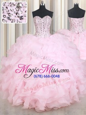 Best Selling Floor Length Baby Pink 15th Birthday Dress Sweetheart Sleeveless Lace Up
