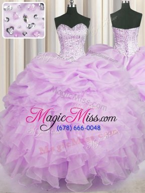 Sumptuous Lilac Sweetheart Lace Up Beading and Ruffles Quinceanera Dresses Sleeveless