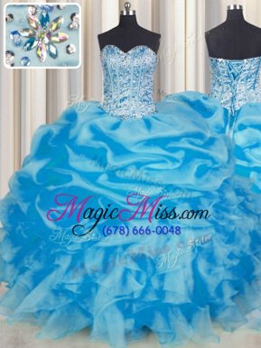 Top Selling Blue Sleeveless Beading and Ruffles and Pick Ups Floor Length Quinceanera Dress