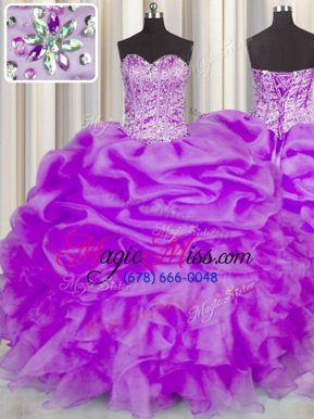 On Sale Purple Sweetheart Neckline Beading and Ruffles and Pick Ups Vestidos de Quinceanera Sleeveless Lace Up