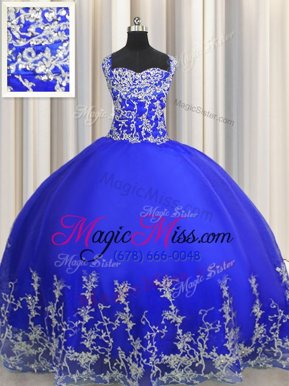 Customized Royal Blue Halter Top Lace Up Beading and Appliques Quinceanera Dresses Sleeveless