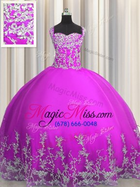 Fashion Purple Ball Gowns Beading and Appliques Quinceanera Gowns Lace Up Tulle Sleeveless Floor Length