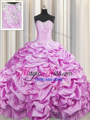 High Class Lilac Quinceanera Gown Military Ball and Sweet 16 and Quinceanera and For with Beading and Pick Ups Sweetheart Sleeveless Brush Train Lace Up