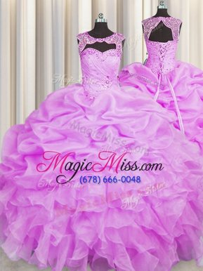 Admirable Scoop Lilac Sleeveless Beading and Pick Ups Floor Length Sweet 16 Quinceanera Dress