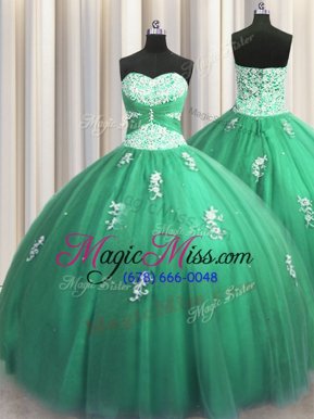 Stylish Turquoise Lace Up Sweetheart Beading and Appliques Quinceanera Gowns Tulle Sleeveless