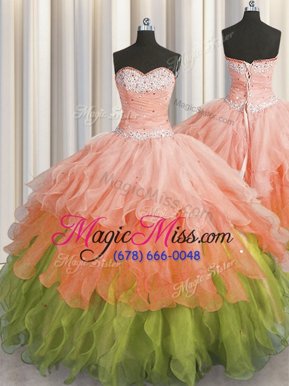 Fashion Beading and Ruffles and Ruffled Layers and Sequins Vestidos de Quinceanera Multi-color Lace Up Sleeveless Floor Length