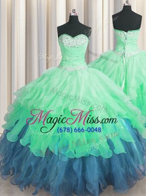 Vintage Multi-color Lace Up Sweet 16 Dresses Beading and Ruffles and Ruffled Layers and Sequins Sleeveless Floor Length