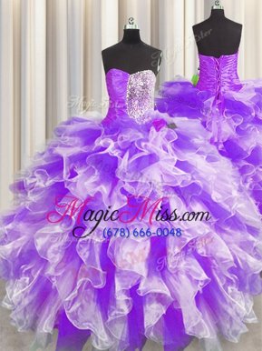 Chic Sleeveless Beading and Ruffles and Ruching Lace Up 15 Quinceanera Dress