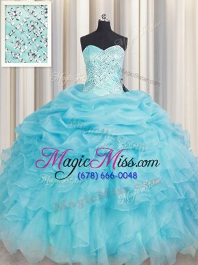 Exceptional Baby Blue Sweetheart Neckline Beading and Ruffles 15th Birthday Dress Sleeveless Lace Up