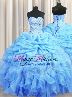 Eye-catching Pick Ups Sweetheart Sleeveless Backless Quinceanera Dresses Baby Blue Organza