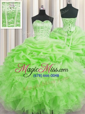 Pick Ups Visible Boning Floor Length Quinceanera Gowns Sweetheart Sleeveless Lace Up