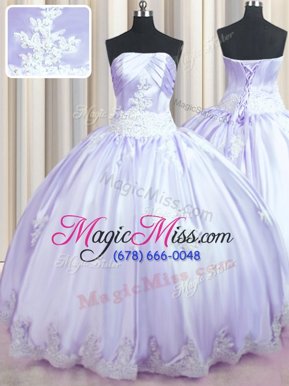 Suitable Ball Gowns Vestidos de Quinceanera Lavender Strapless Taffeta Sleeveless Floor Length Lace Up