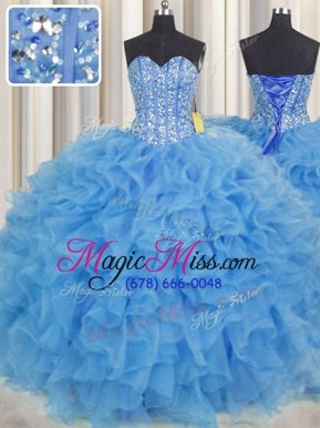 Unique Visible Boning Sleeveless Beading and Ruffles and Sashes|ribbons Lace Up Quinceanera Dresses