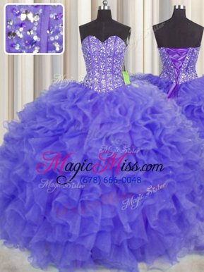 Top Selling Visible Boning Sweetheart Sleeveless Organza 15 Quinceanera Dress Beading and Ruffles and Sashes|ribbons Lace Up