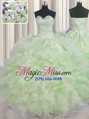 Fancy Beading and Ruffles Sweet 16 Dress Green Lace Up Sleeveless Floor Length