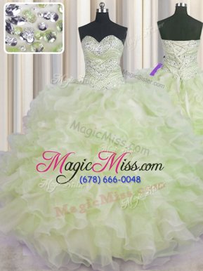 Sophisticated Yellow Green Organza Lace Up Sweet 16 Dress Sleeveless Floor Length Beading and Ruffles