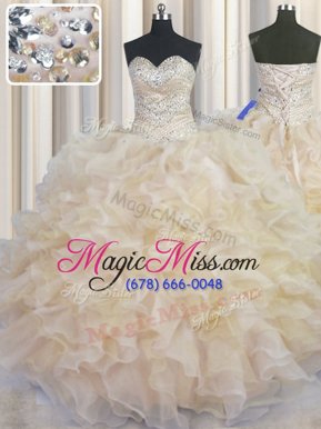 Floor Length Ball Gowns Sleeveless Champagne Quinceanera Gown Lace Up
