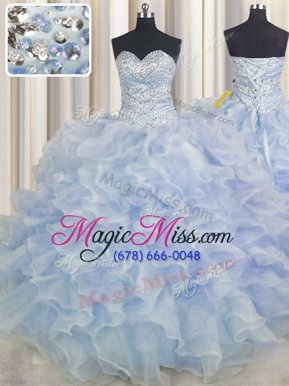 Fantastic Ball Gowns Quinceanera Gowns Light Blue Sweetheart Organza Sleeveless Floor Length Lace Up
