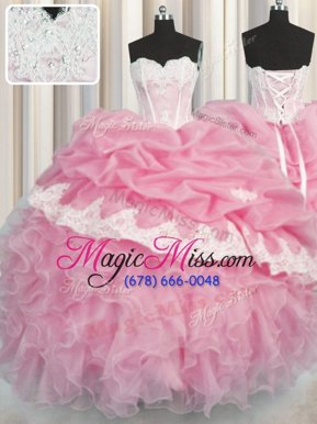 Flirting Organza Sleeveless Floor Length Sweet 16 Dress and Beading and Appliques and Ruffles and Pick Ups