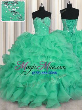 Nice Turquoise Sweetheart Lace Up Beading and Ruffles Quinceanera Dresses Sleeveless