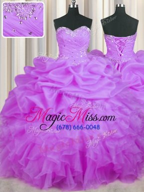 Latest Pick Ups Ball Gowns 15th Birthday Dress Purple Sweetheart Organza Sleeveless Floor Length Lace Up