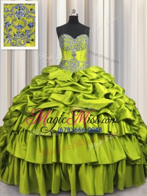 Brush Train Yellow Green Quinceanera Gowns Military Ball and Sweet 16 and Quinceanera and For with Beading and Embroidery and Ruffled Layers and Pick Ups Sweetheart Sleeveless Lace Up