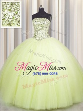 Noble Big Puffy Light Yellow Lace Up Sweet 16 Dresses Beading and Sequins Sleeveless Floor Length