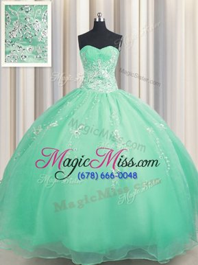Classical Zipper Up Sleeveless Organza Floor Length Zipper Quinceanera Dresses in Apple Green for with Beading and Appliques