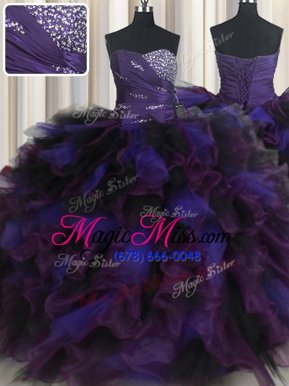 Dramatic Multi-color Lace Up Sweetheart Beading and Ruffles Vestidos de Quinceanera Tulle Sleeveless