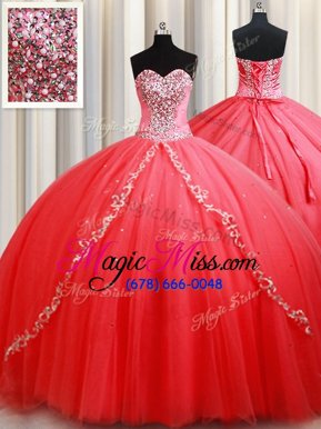 Elegant Sweetheart Sleeveless Tulle Quinceanera Gown Beading and Appliques Lace Up