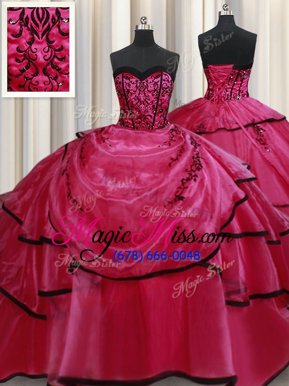 Vintage Beading and Appliques and Ruffled Layers Quinceanera Gowns Red Lace Up Sleeveless Floor Length