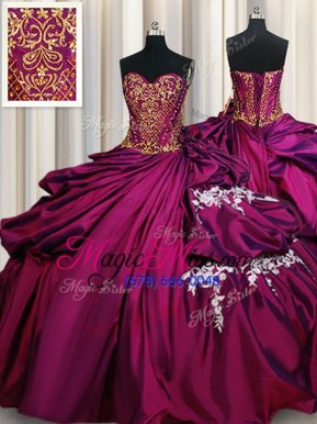 Cheap Pick Ups Floor Length Ball Gowns Sleeveless Fuchsia Quinceanera Dresses Lace Up