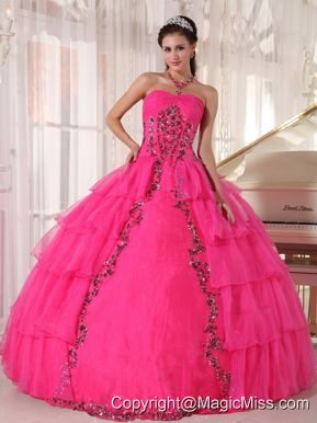 Hot Pink Ball Gown Sweetheart Floor-length Organza Paillette Quinceanera Dress