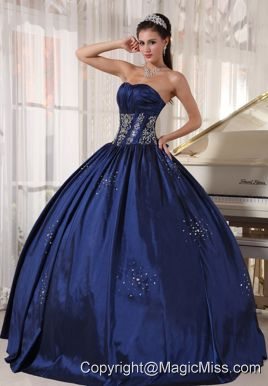 Navy Ball Gown Strapless Floor-length Taffeta Embroidery and Beading Quinceanera Dress