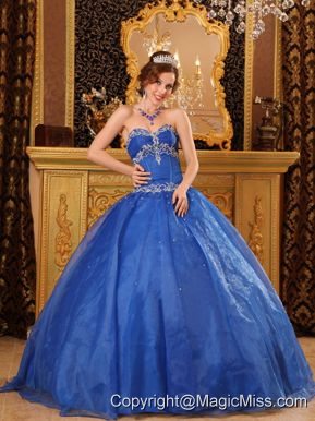 Blue Ball Gown Sweetheart Floor-length Organza Appliques Quinceanera Dress