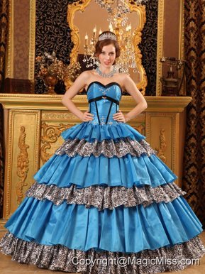 Popular Ball Gown Sweetheart Floor-length Taffeta Ruffles Blue Quinceanera Dress