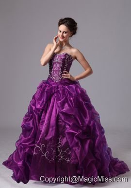 Embroider and Pick-ups Sweep Train For Eggplant Purple Quinceanera Dress For Custom Made In Griffin Georgia