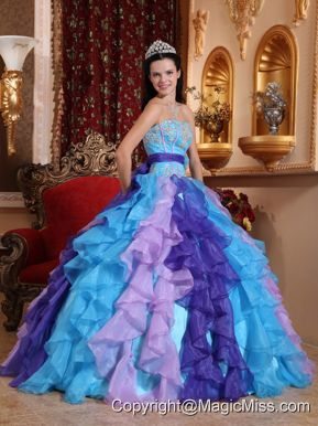 Multi-color Ball Gown Sweetheart Floor-length Organza Beading and Appliques Quinceanera Dress